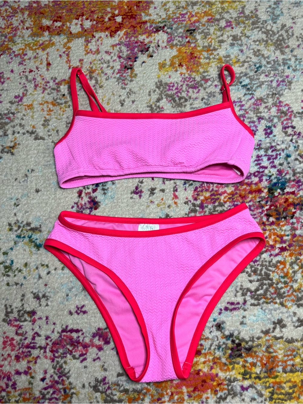 Women's Pink Wild Fable Two-Piece Bikini Set with Red Trim